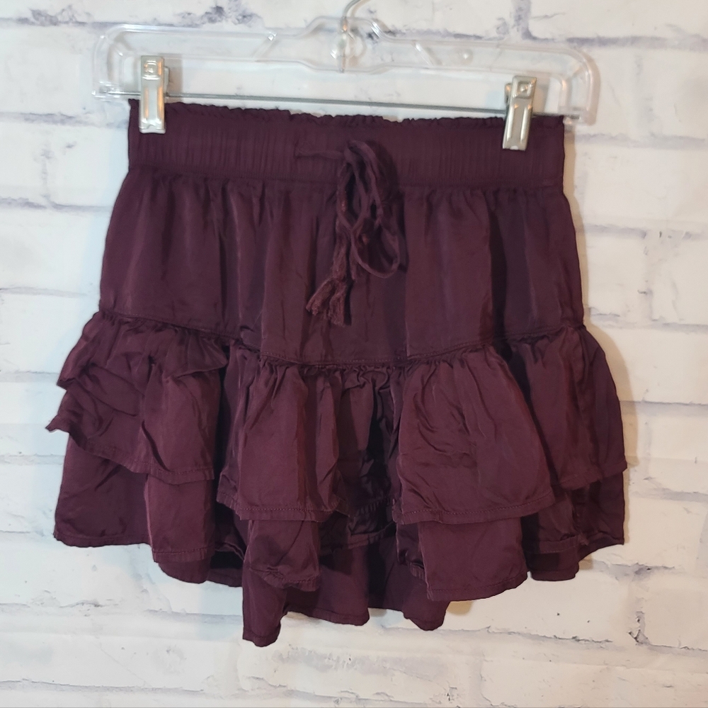 Aerie Sweet N Silky Satin Ruffled Mini Skirt XS